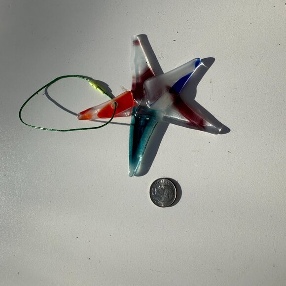 #1524 5 PT STAR RED WHT GREEN STAR ORNAMENT / SUNCATCHER - Picture 6 of 9